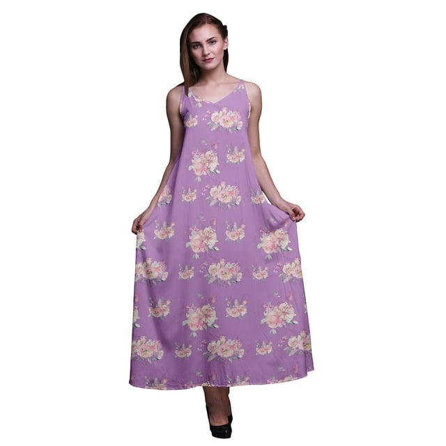 Bimba Robe Longue en Rayonne Imprimée Florale pour Femmes Chic Bohème Été Maxi Plage-TTTG