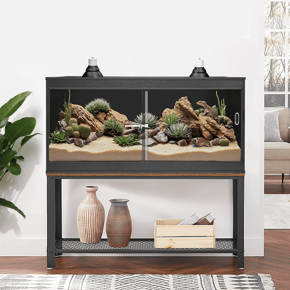 Unipaws 110 Gallon Large Black Reptile Terrarium with Glass Sliding Doors and Lock for Lizards and Snake