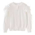 thumbnail image 2 of Ccpelsie Toddlers Big/Little Girls Cardigan Kids Sweater Button Up Long Sleeves Knitwear Open Front Crew Neck Tops(White,6-7 Years), 2 of 5