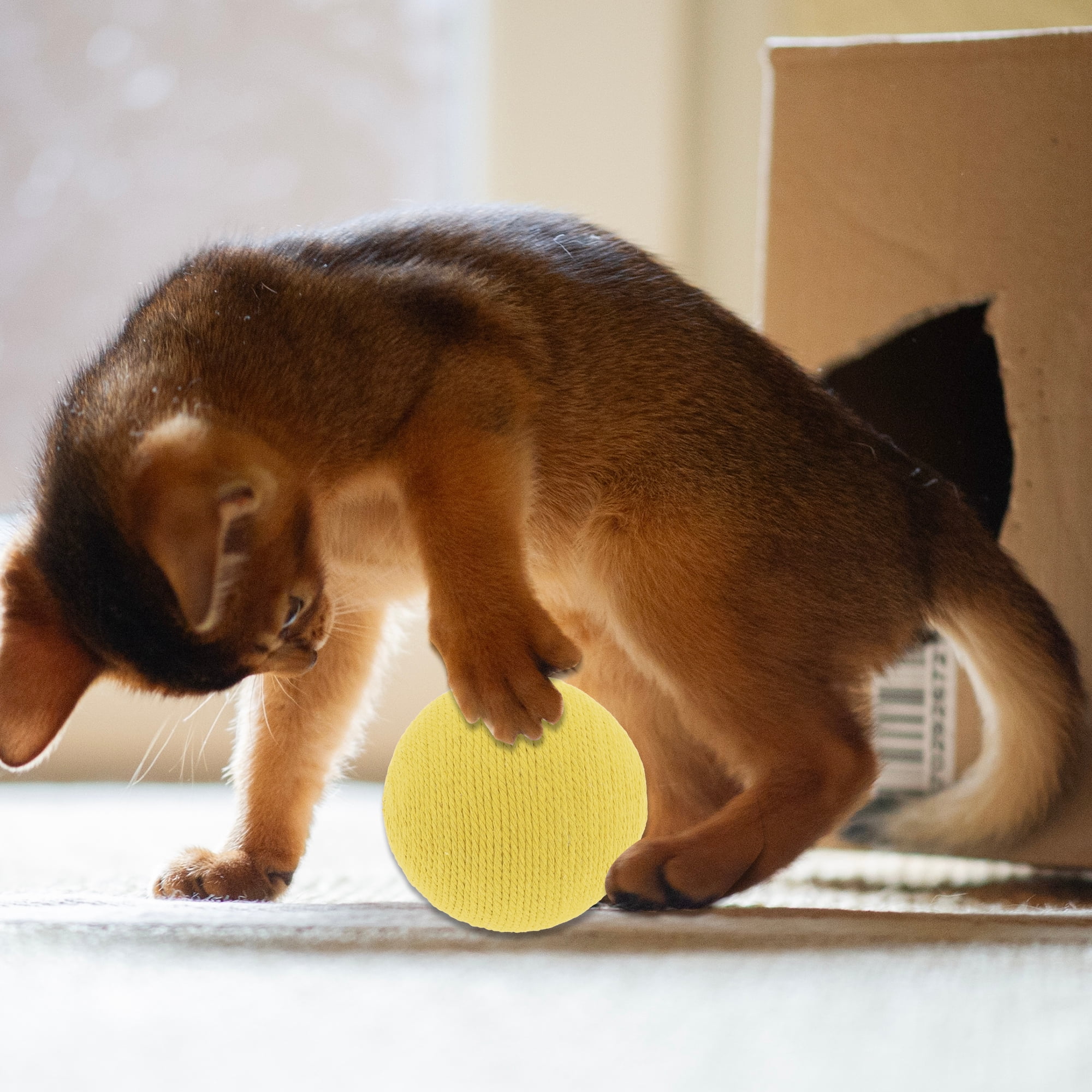 Unique Bargains Playing Ball with Bell for Cat Playtime Yellow