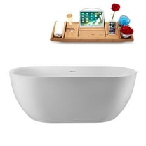 63" Streamline G-40-193-BBR Soaking Glossy White Freestanding Tub and Tray With Internal Drain in Brushed Brass