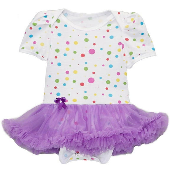 Wenchoice Girl's White & Purple Polka Dot Tutu Bodysuit - M(12M-24M)