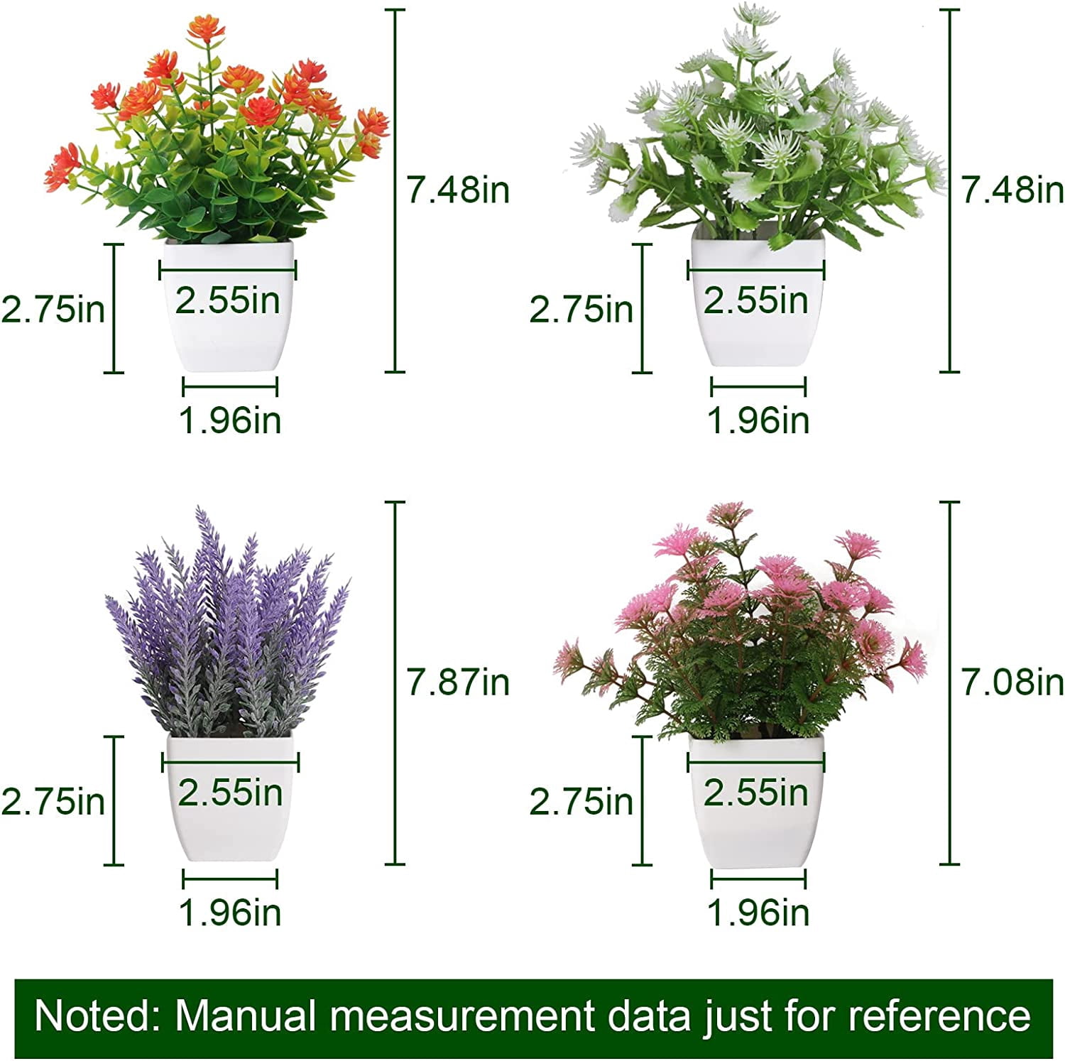 Artificial Small Plant 6pcs Fake Flower Potted Plant Bathroom for Indoor Decor Window Tabletop Office Colorful