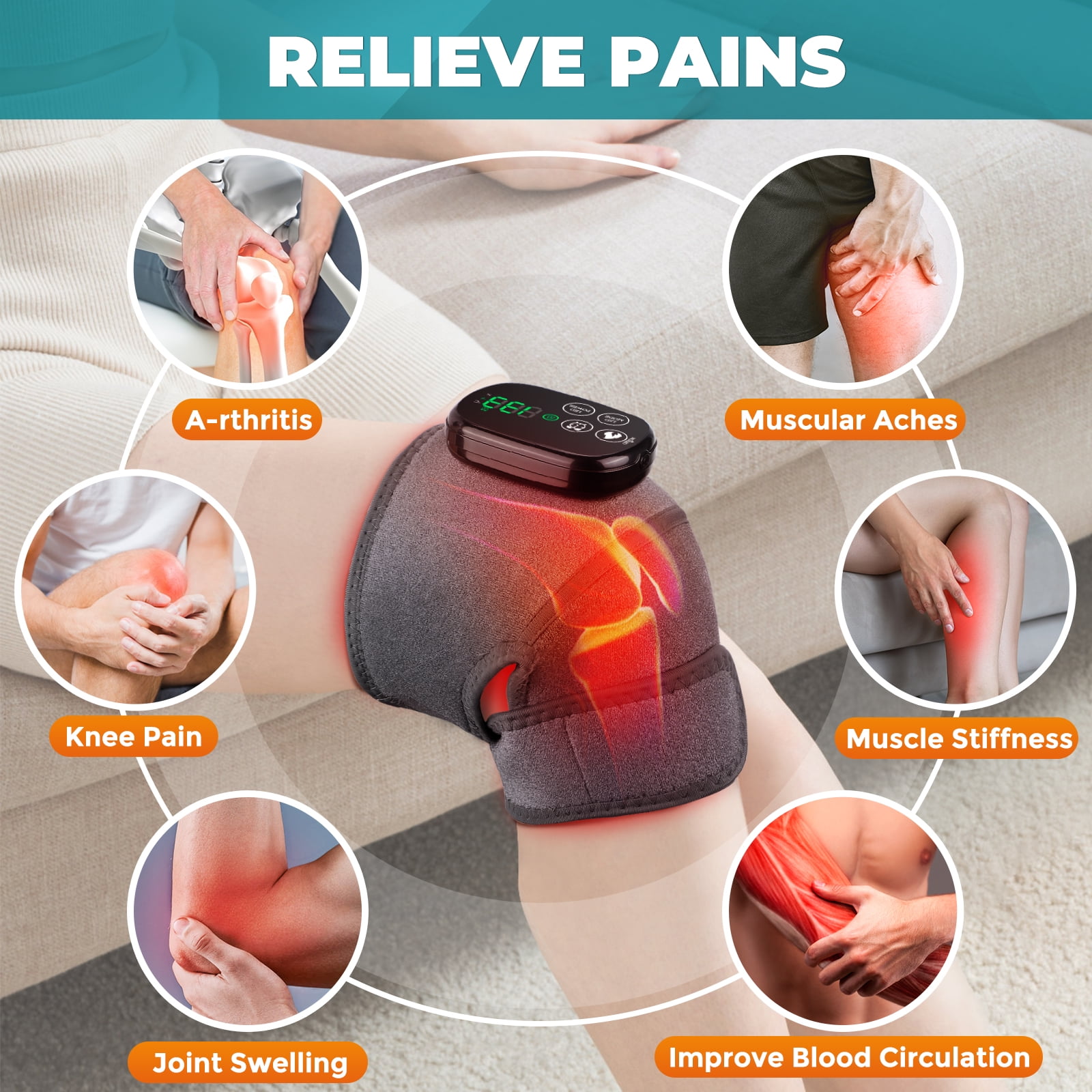 Knee Massager, Cordless Knee Heating Pad for Relaxing, 660nm&850nm,  Heated Knee Brace Wrap for Knee /Elbow/Shoulder Rechargeable Wireless Controller,Gray