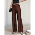 thumbnail image 4 of Women Elastic Drawstring High Waist Glossy Satin Wide Leg Full Length Trousers Casual Flowy Pants Chocolate Color XS, 4 of 7