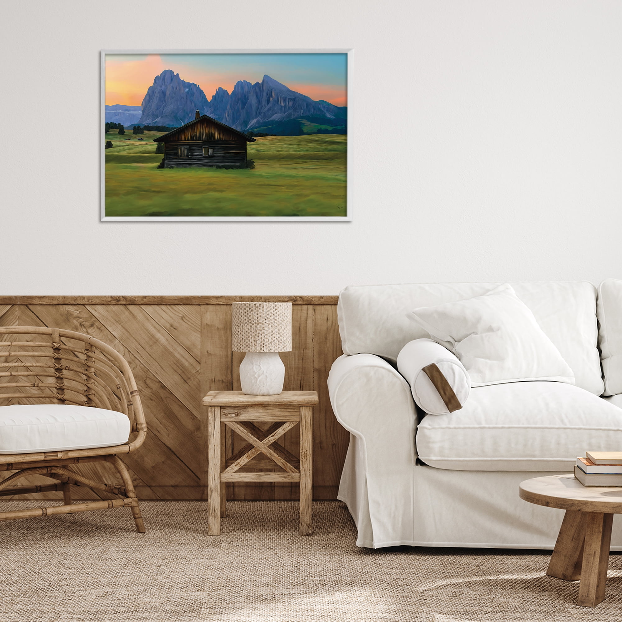 Stupell Industries Solitary Cabin with Looming Cliffs White Framed Giclee Art, design by Renel Peters