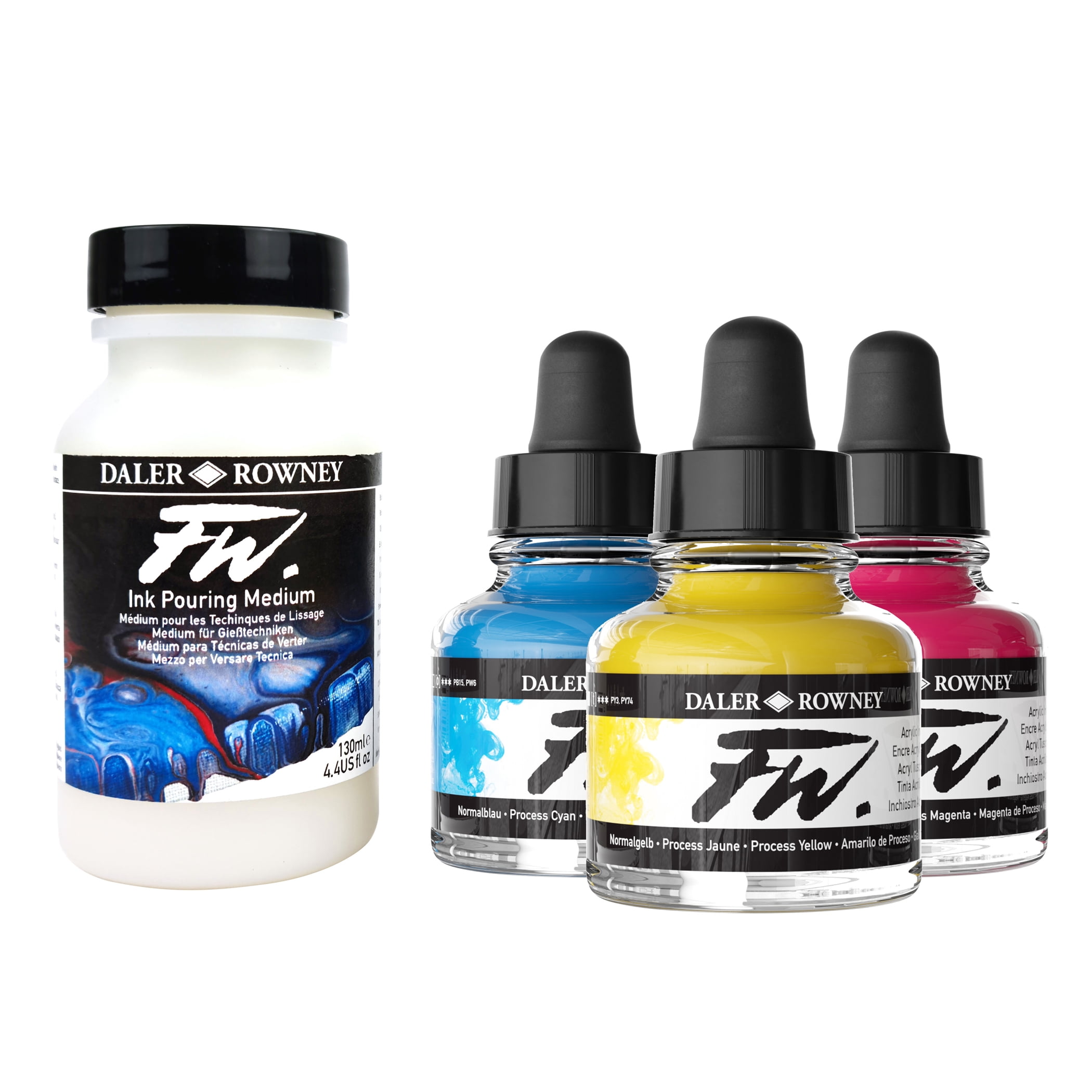 Daler-Rowney FW Acrylic Ink Pouring Set, Assorted Colors with Pouring Medium, 29.5ml, 4 Pieces