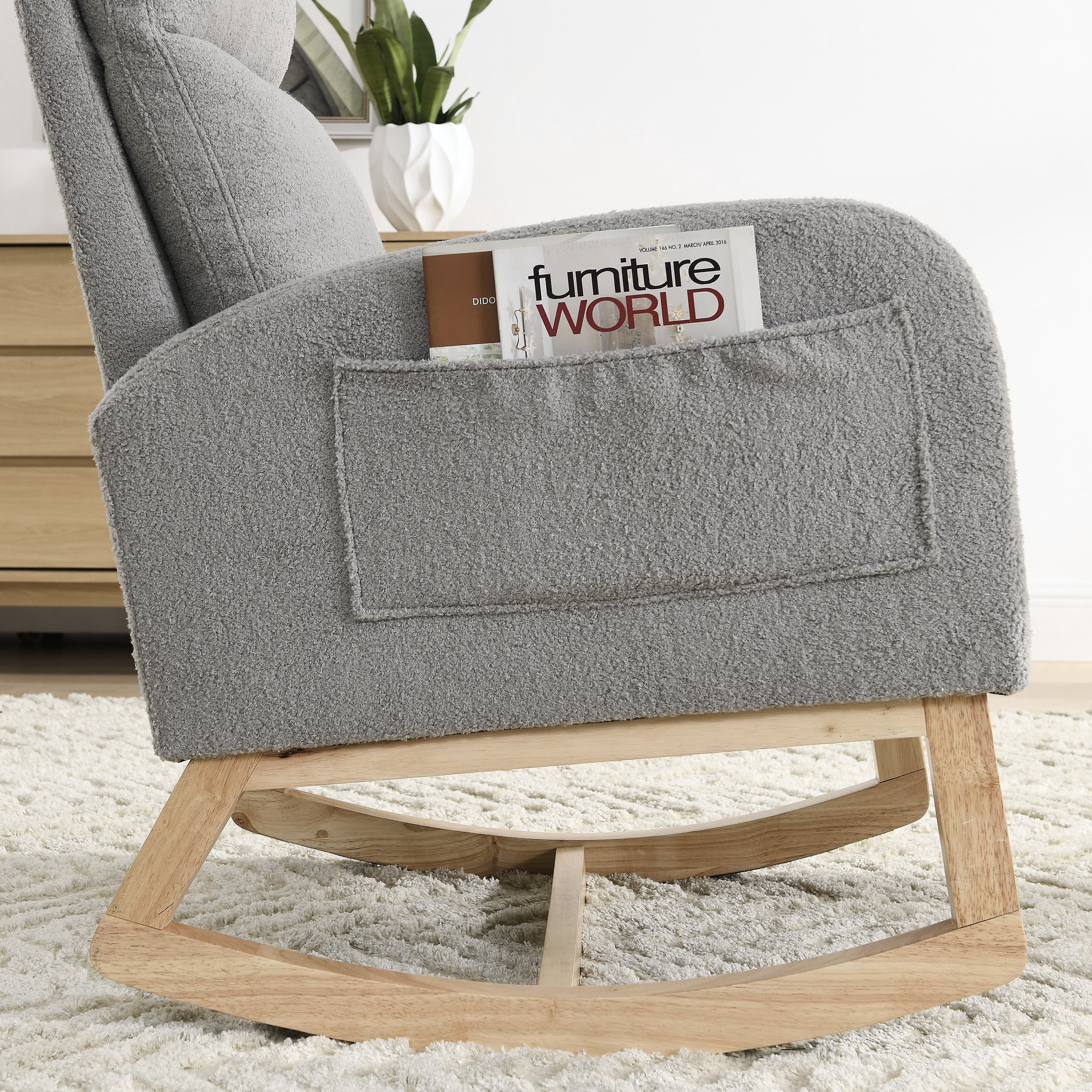 MAYEERTY 27.6"W Modern Accent High Backrest Living Room Lounge Arm Rocking Chair, Two Side Pocket