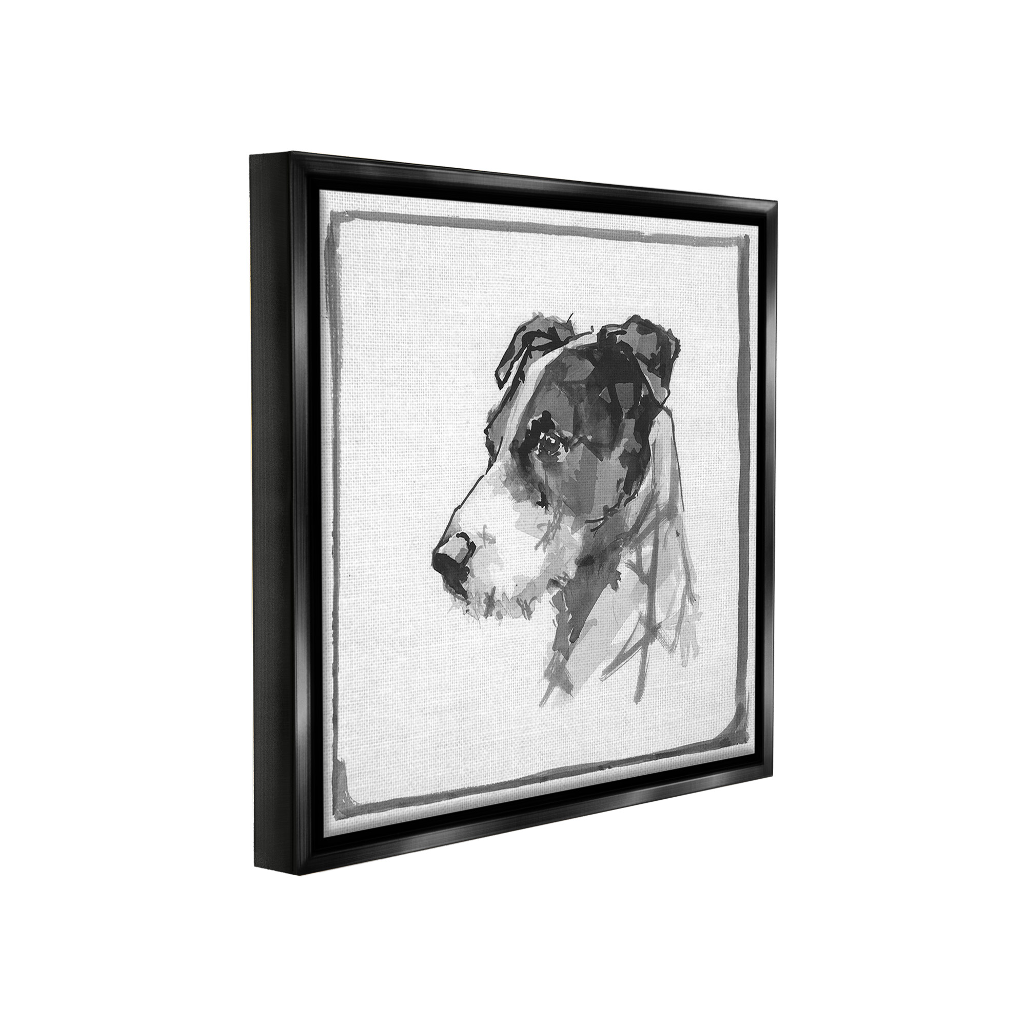 Stupell Industries Grey Dog Portrait Animals & Insects Painting Black Floater Framed Canvas Art Print Wall Art, 18 x 18