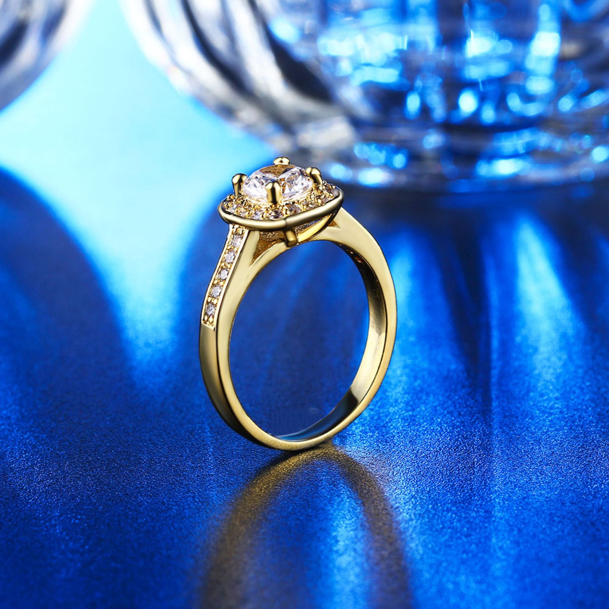 Renee Halo Engagement Ring Cz Women Gold Plated Ginger Lyne Collection