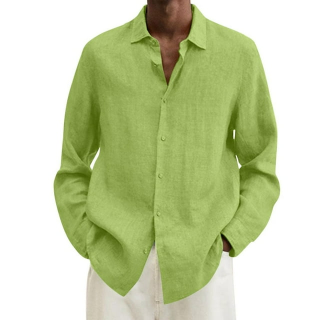 Chemise à Manches Longues en Lin de Coton Uni et Col Rabattu