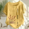 thumbnail image 2 of FRSASU Women Short Sleeve Tops Spring Lightweight Button Tees Crew Neck Baggy Casual Floral Printed T-Shirt Summer Yellow, 2 of 5