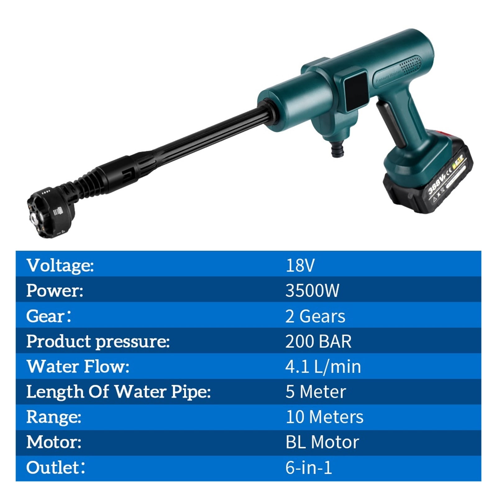200Bar 3500W Brushless Electric High Pressure Washer 6-in-1 Car Washing Garden Water Gunfor 18V BatterySpray Gun ,Effortless cleaning