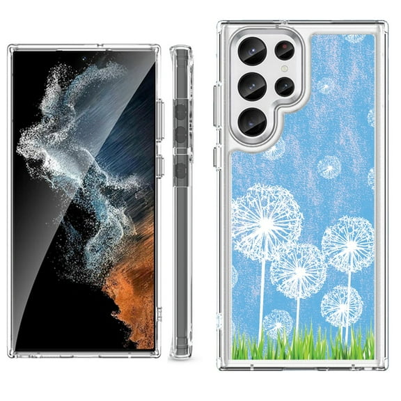 Shockproof Bumper Phone Case for Samsung Galaxy S23 Ultra 5G, by OneToughShield ® - Dandelion Sky