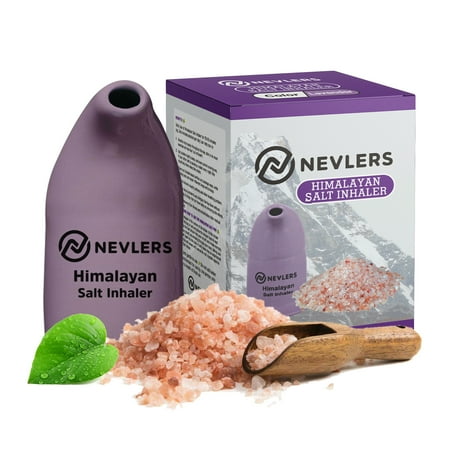 Nevlers Hand Painted Ceramic Salt Inhaler with Pure Himalayan Pink Salt | Asthma and Allergy Relief | Includes Salt Refill - Lavender
