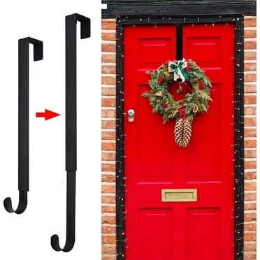 SUSWIM Wreath Hanger for Front Door, Adjustable Wreath Hanger from 14.9 to 25 Inches Wreath Hanger, 20 lbs Larger Door Upgrade Wreath Hanger Christmas Fall Wreaths Decorations Hook (Black)