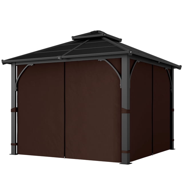 CoSoTower Pavillon à Toit Rigide 10 Pieds x 10 Pieds avec Toit Double en Polycarbonate de 7 mm, Pavillon Extérieur avec Moustiquaire et Rideaux, Café