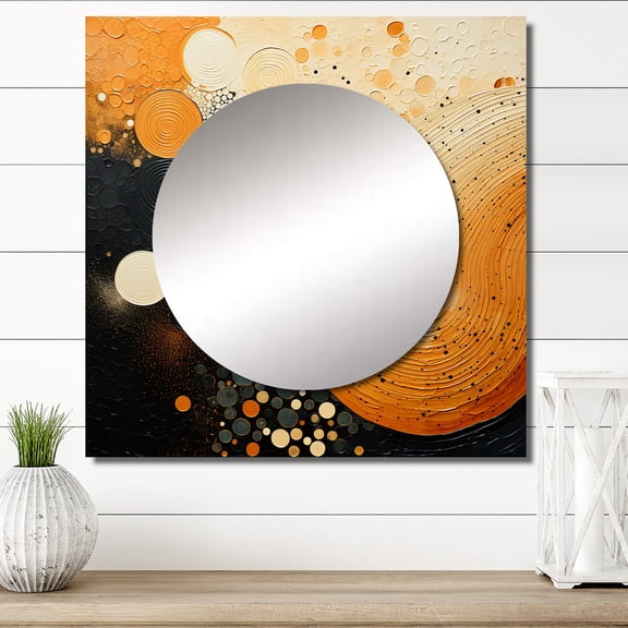 Designart "Orange And Black Mid Century Organic euphony" Mid-century Square Mirror Wall Decor Mid-Century - Large Orange Square Bathroom Mirror - Square Printed Wall Mirror Art