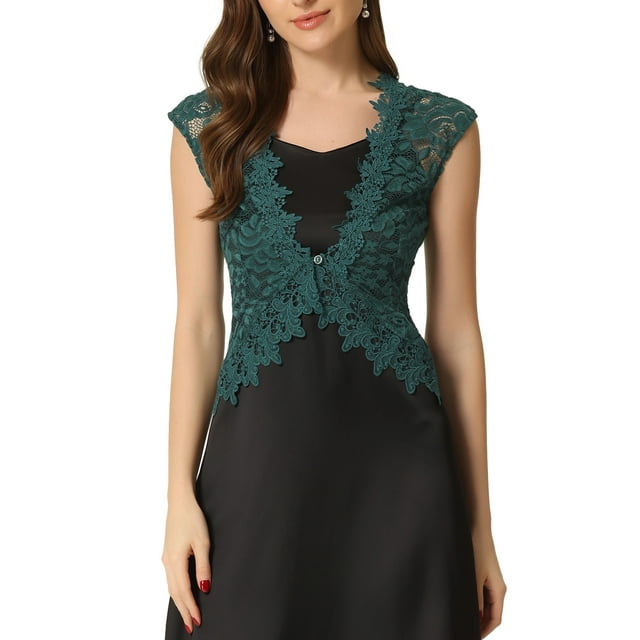 Cárdigan de encaje con mangas de capucha INSPIRE CHIC para mujeres, elegante shrug floral para bodas de noche, XS azul verde
