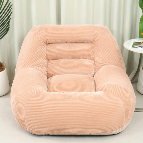 Pink Corduroy Beanbag Couch - Cozy Fabric Lounger for Living Room, Bedroom, Dorm - Fluffy Mini Sofa Chair with Foam Filling - Comfortable Seating