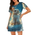 thumbnail image 1 of Balery Cute Angel Winged Rabbit Camisón de manga corta con cuello redondo para mujer, cómodo y elegante., 1 of 6