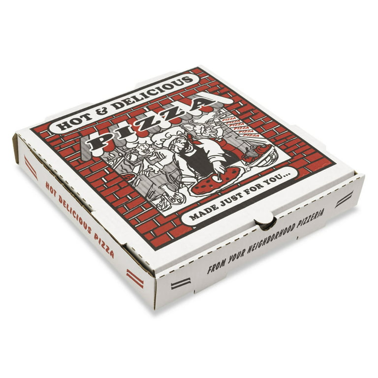 Boîte à pizza Boîtes à pizza Kraft ondulées, Flûte B, Blanc, Pizza 18 »,  18W x 18D x 2H, 50/Bundle