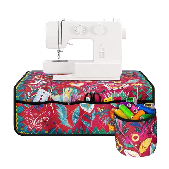 HELLHERO Colorful Heart Garden Sewing Machine Pad with 4 Pockets Sewing Accessories Foldable for Woman Gifts Sewing Classes