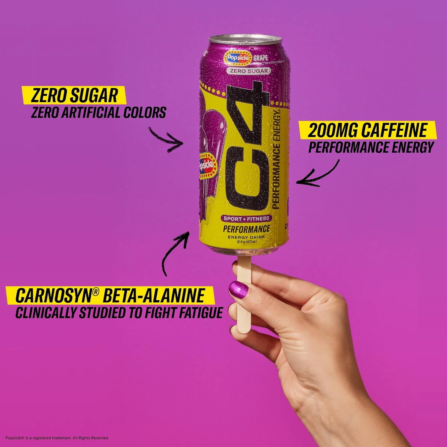 C4 Performance Energy Drink, Grape Popsicle, 16oz, 12 Pack Cans