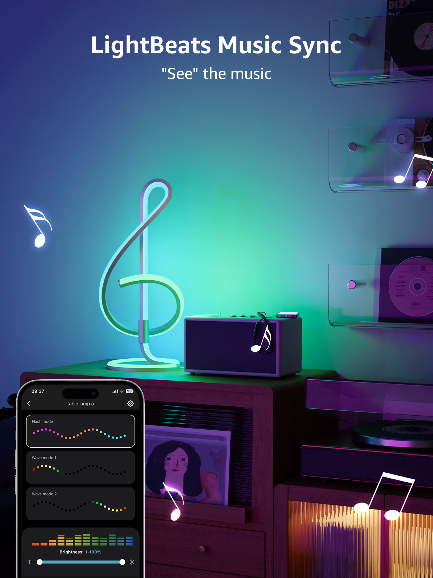 Lepro TB2 AI LED Table Lamp, Color Changing Nightstand Light, APP Control Alexa Google Compatible for Bedroom, Living Room, 2.4 Ghz Wifi/Bluetooth