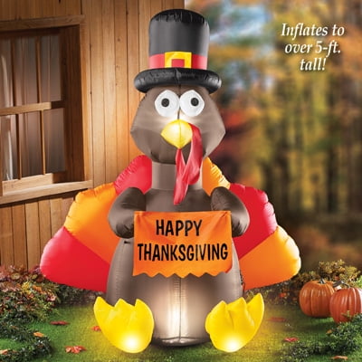 Collections Etc 5 Foot Tall Inflatable Turkey Outdoor Thanksgiving