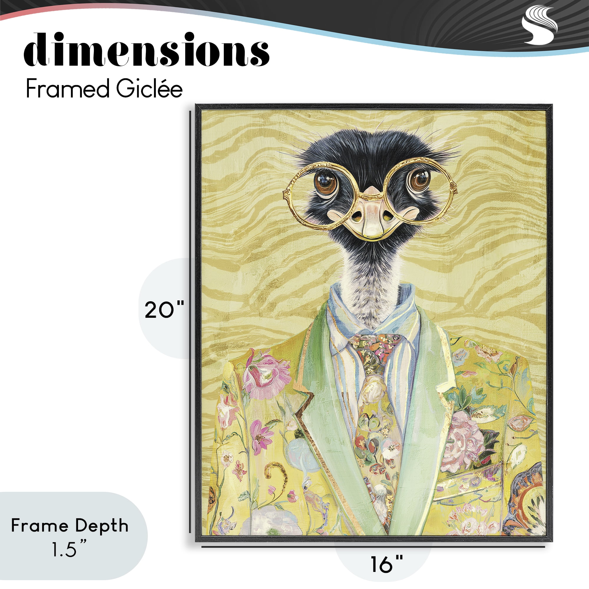 Stupell Industries Dandy Ostrich Portrait Black Framed Giclee Art, design by Svetlana Aleynikova