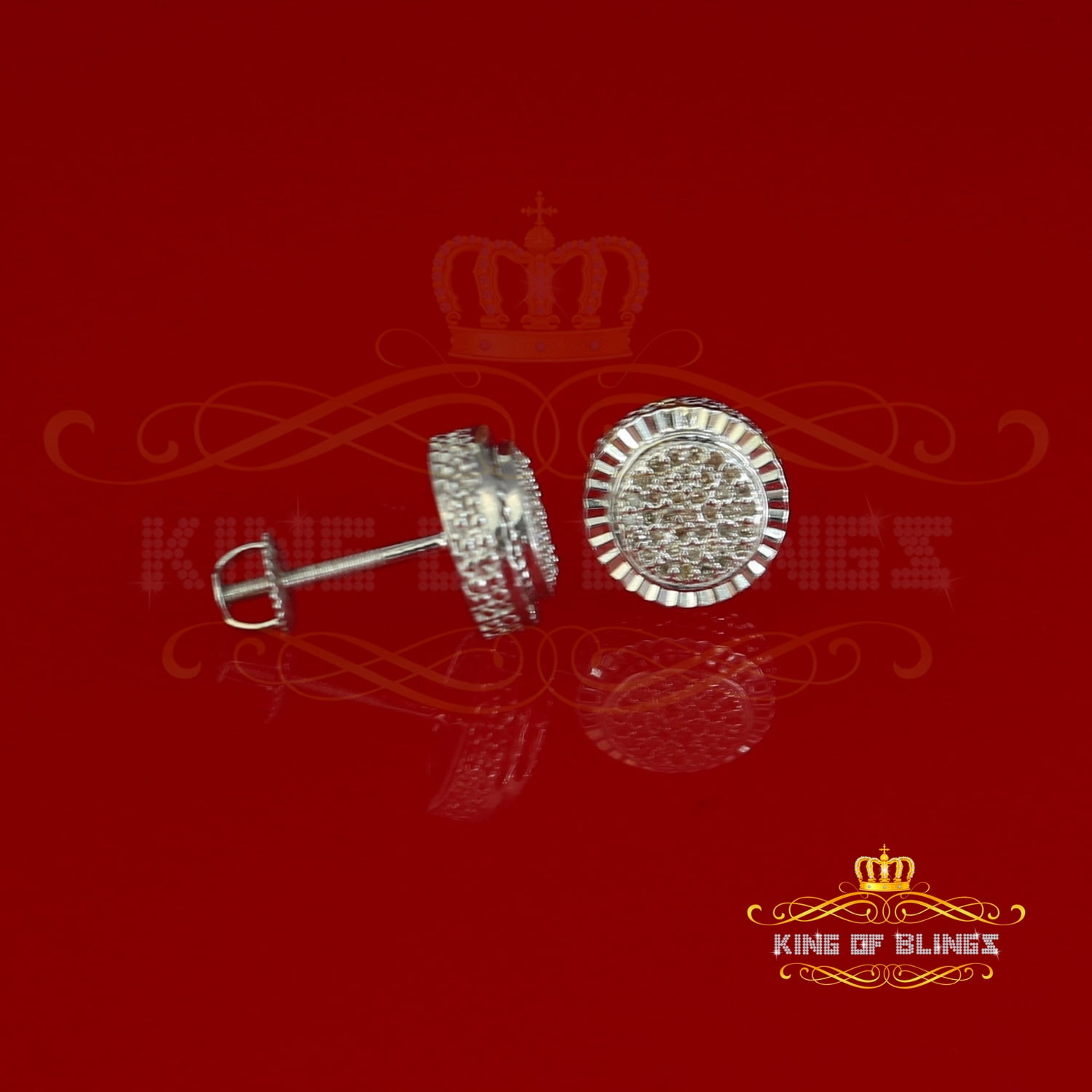 King of Bling's Women's 925 White Sterling Silver 0.15ct Diamond Men's Round-Shape Stud Earrings