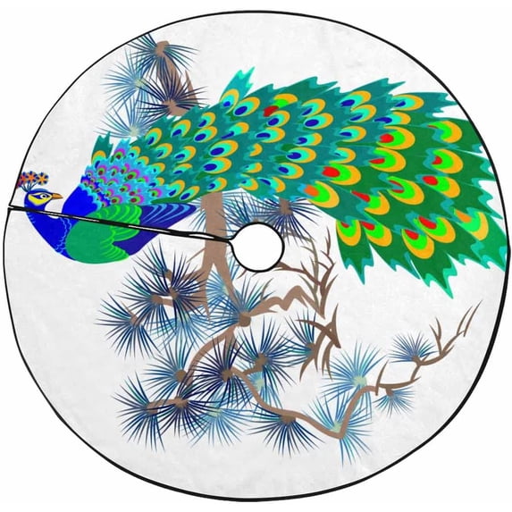 FMSHPON Cartoon Peacock Xmas Christmas Tree Skirt Stand Mat for Holiday Party Decoration Indoor Outdoor 36 inches
