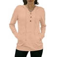 thumbnail image 2 of Sun Hoodie for Women – SPF 50+ UV Protection Long Sleeve Sun Shirt Women's Sports V-neck Sun Protection Hooded Solid Color Front Decorated Button Long Sleeve Top, 2 of 7