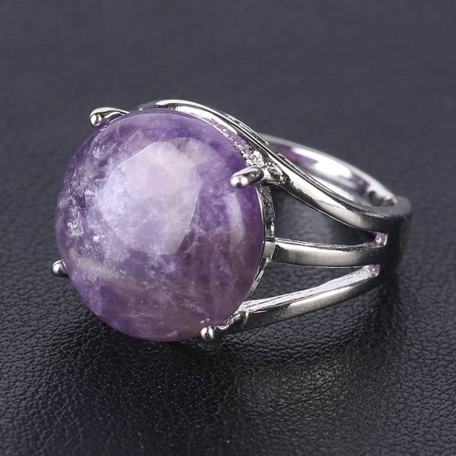 Perles Rondes pour Femmes Bagues Décontractées pour Doigts Bijoux en Cristal Quartz Violet