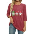 thumbnail image 4 of qelini Christmas Tee Shirts for Women Plus Size Dwarf Print Crewneck Pullover Ribbed 3/4 Sleeve Tops Casual Holiday Blouses, 4 of 6