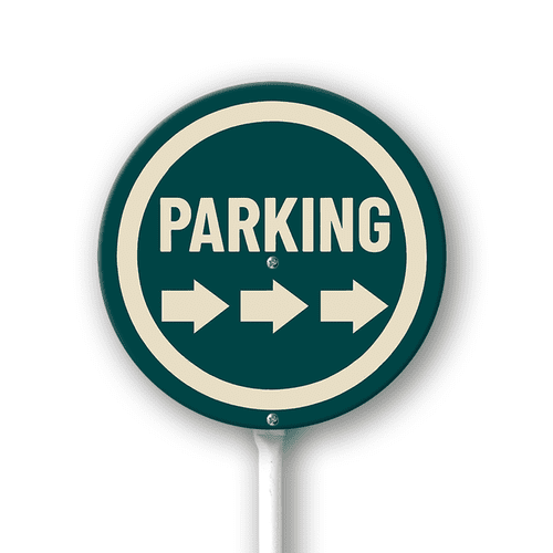 Eveokoki 9.2x9.2 Inch Parking Right Arrow Lawn Round Yard Metal Sign Aluminum Stakes Sign Waterproof Road Decoration For Outdoor Use