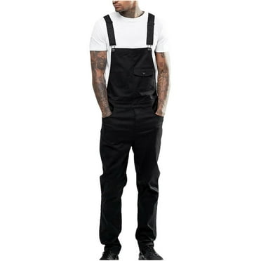 Tao Tao Men's Denim Bib Overall Jean Romper Trousers Adjustable Strap Workwear Slim Fit Jumpsuit Fashion Lightweight Overalls Black S