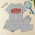 thumbnail image 2 of REORIAFEE Loungewear Sets for Women 3 Piece Christmas 3 Piece Pajama Short Sleeve Top and Shorts Santa Graphic Soft Sleepwear Gray XS-2XL, 2 of 7
