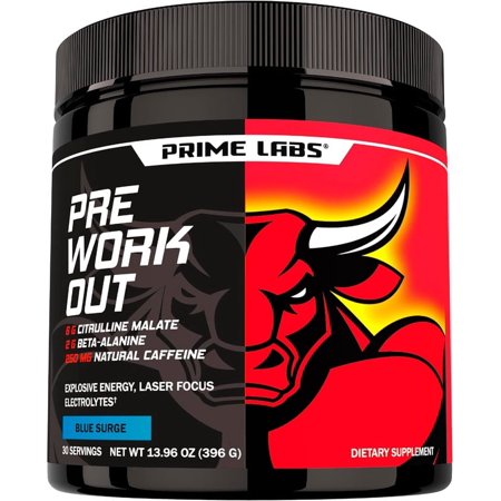 Prime Labs Pre Workout Powder for Men - with Citrulline Malate, Beta-Alanine, and Natural Caffeine - Energy, Focus, Power - Blue Lemonade Flavor - 30 Servings