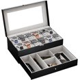 thumbnail image 1 of ProCase Caja para Reloj de 12 Ranuras, Estuche Organizador de Relojes de 2 Pisos con Tapa Vidrio Anti-polvo Almacenaje Guardarrelojes para Hombres y Mujeres (Negro), 1 of 14