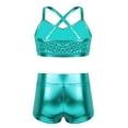thumbnail image 2 of Sxiwei Kids Girls Two-Piece Sequins Sports Dance Outfit Crop Top with Shorts Gymnastics Dancing Lake_Blue 14, 2 of 5