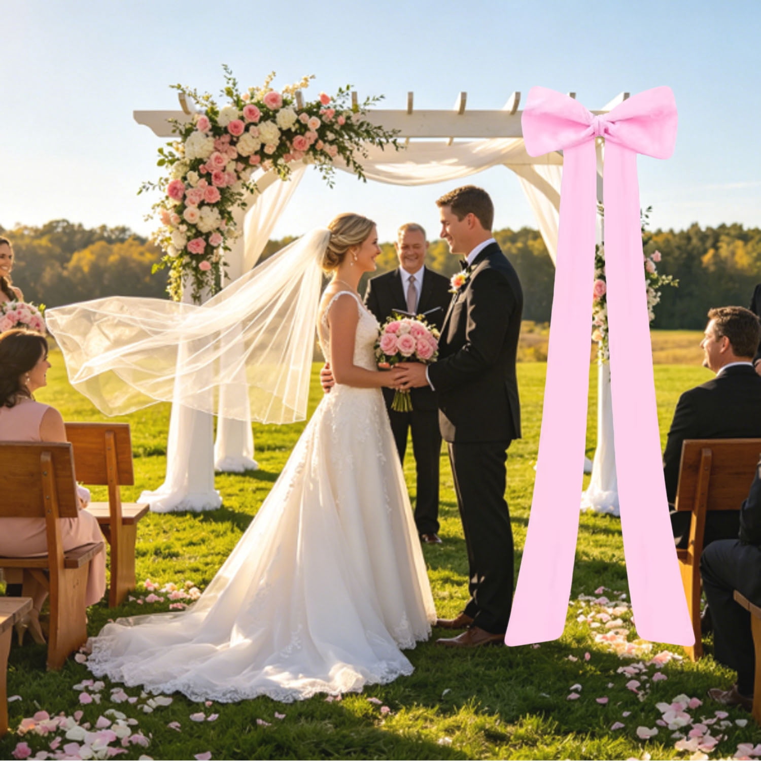 Meikd Extra-Large Decorative Bow: Giant Bow with Long Tassels—Perfect for Gift Decorations, Wedding Arches, Holiday Parties, and Christmas Trees (Pink)