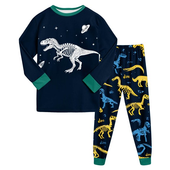 KPOPLK 2 Piece Toddler Baby Boys Pajamas 2T 3T 4T 5T 6T 7T 8T Fall Dinosaur Printed Pjs Sleepwear Cotton Kids Sets Clothes Dark Green Size 7-8 Years