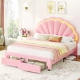 thumbnail image 5 of Homfa Queen Size Bed Frame with LED Lights & Storage Drawers, Upholstered Platform Bed with Adjustable Petal Headboard, Pink Velvet, 5 of 8