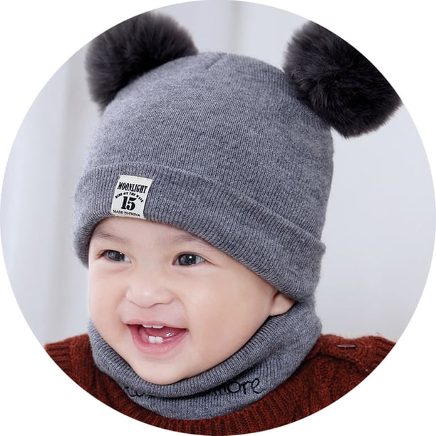 Sombrero pones Para Niños Y Bebés, Gorro De Punto De Crochet Cálido De Invierno gris Macarena Sombrero de invierno para bebés