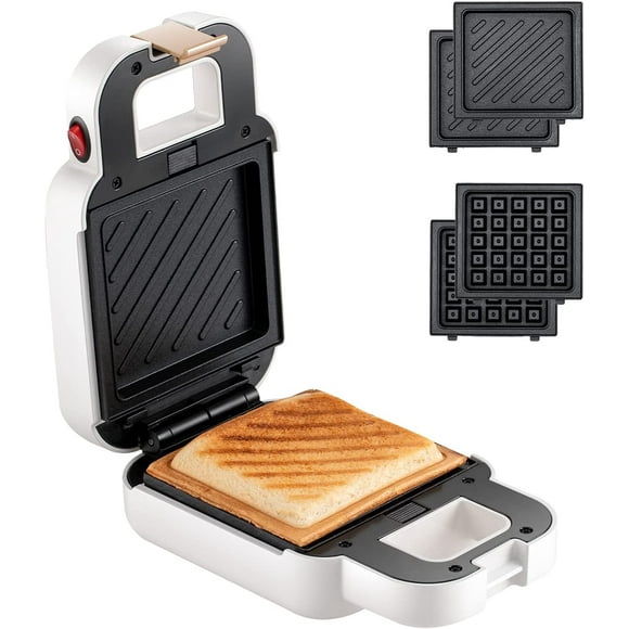 Mini Sandwich Maker, Portable 2 in 1 Waffle Maker Panini Press Grill (Red)