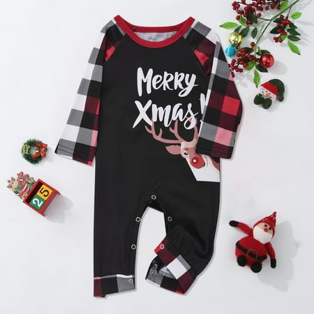 

Uorcsa Fashion Christmas Parent-Child Outfit Baby Printed Family Matching Pajamas Crawl Black