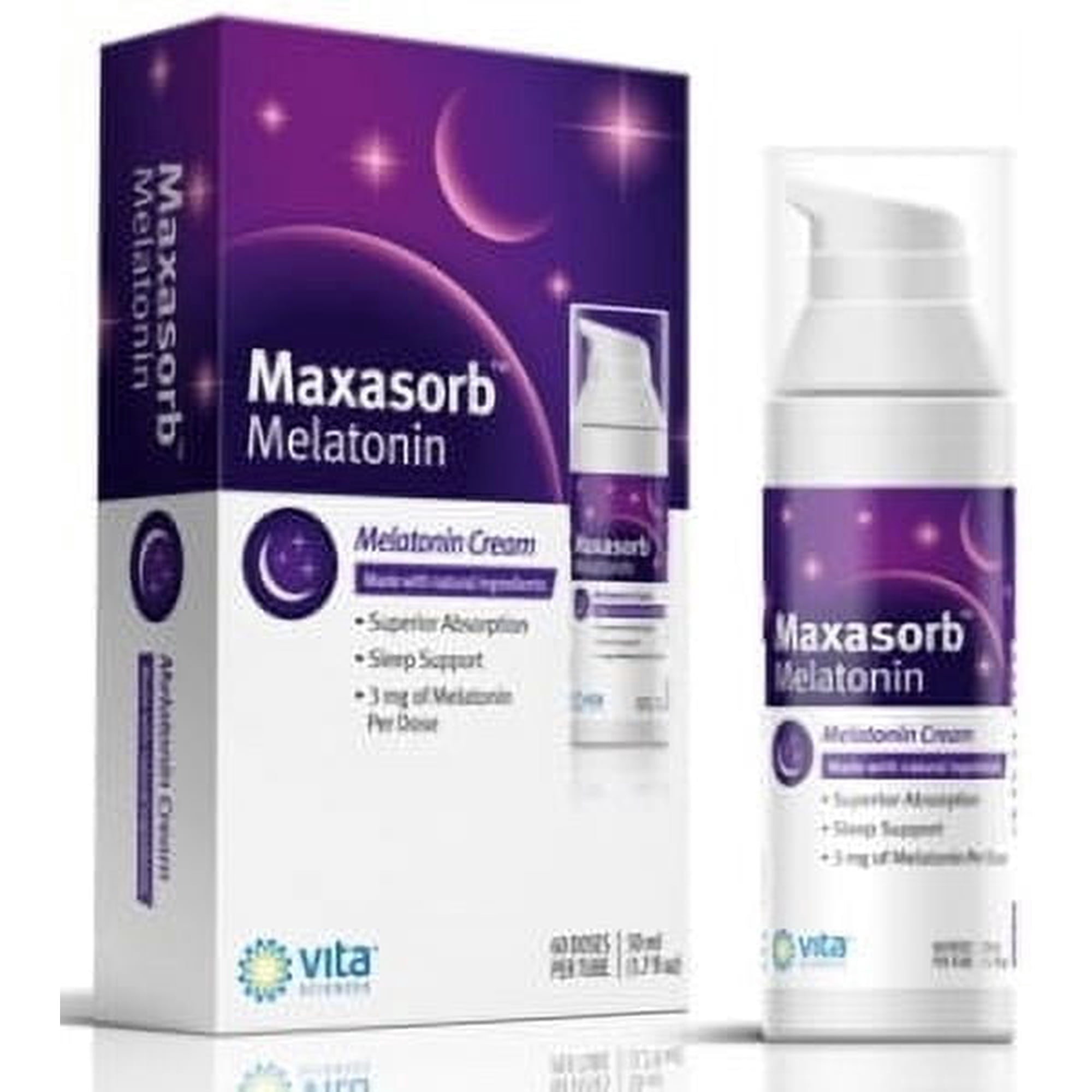 Vita Sciences Maxasorb Melatonin Cream, Topical Melatonin for Sleep Support and Relaxation, 3 mg, 1.7 oz