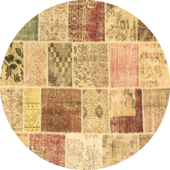 Ahgly Company Indoor Round Patchwork Brown Transitional Area Rugs, 7' Round
